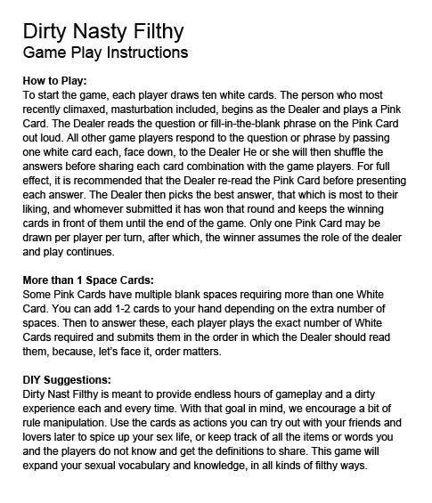 Dirty Nasty Filthy - Adult Party Game