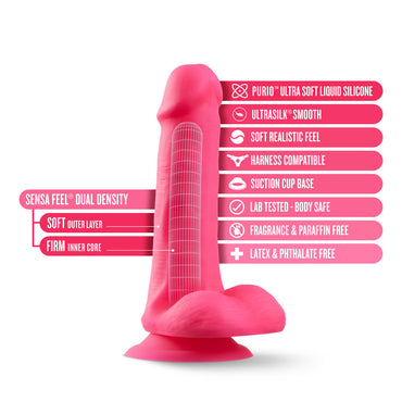 Neo Elite By Blush® | Neon Pink: 6.5-Inch Long Dildo - Made with Purio™ Silicone & SensaFeel® Dual Density Realistic Technology