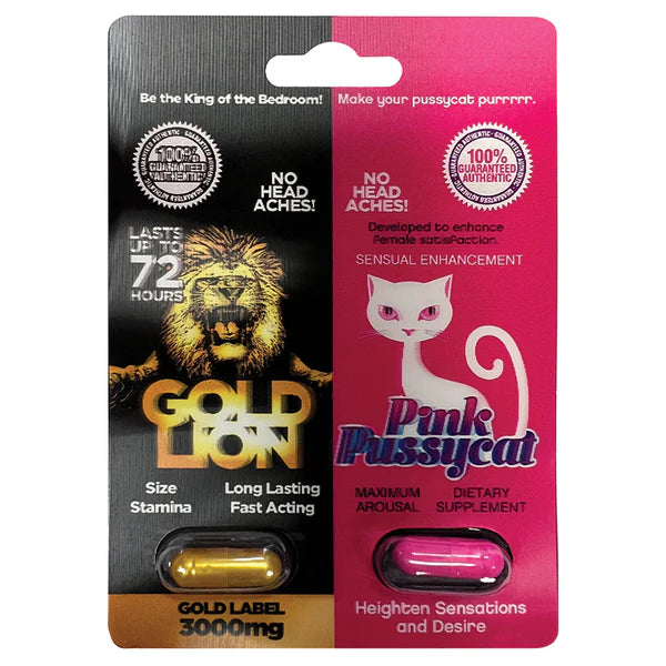 His & Hers Pink Pussycat Pill & Gold Lion Twin Pack