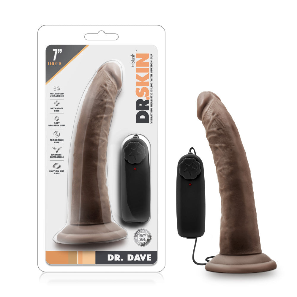 Dr. Skin By Blush® | Dr. Dave Realistic Chocolate 7.5-Inch Long Remote Control Vibrating Dildo With Suction Cup Base