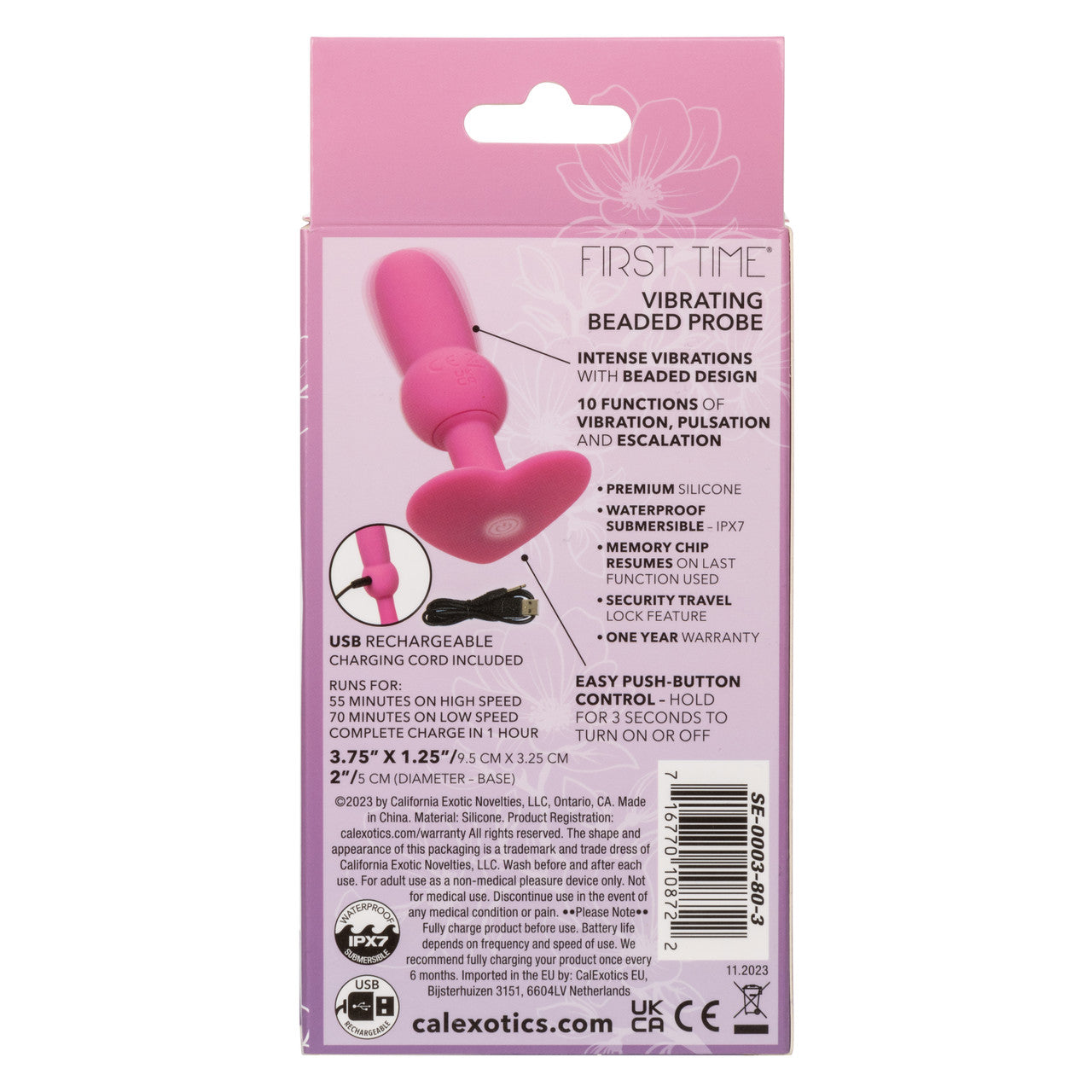 First Time® Vibrating Beaded Probe - Pink