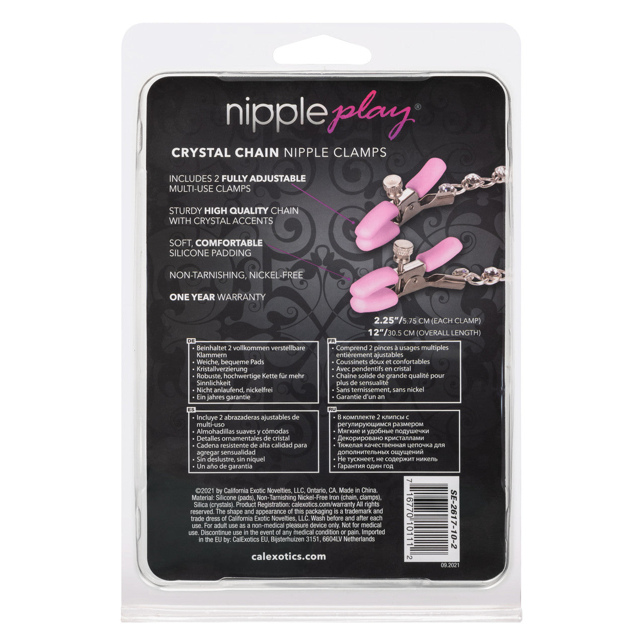 Nipple Play® Crystal Chain Nipple Clamps - Pink