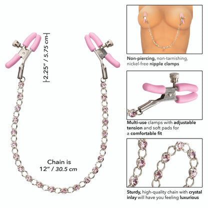 Nipple Play® Crystal Chain Nipple Clamps - Pink